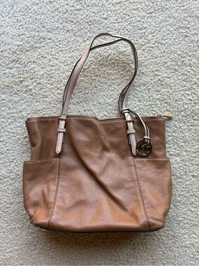 Michael Kors Tan Pebbled Leather Tote with Gold Logo Charm